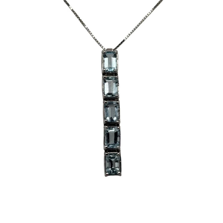 Previously Owned 18ct White Gold 5 Aquamarine Drop Pendant & Chain