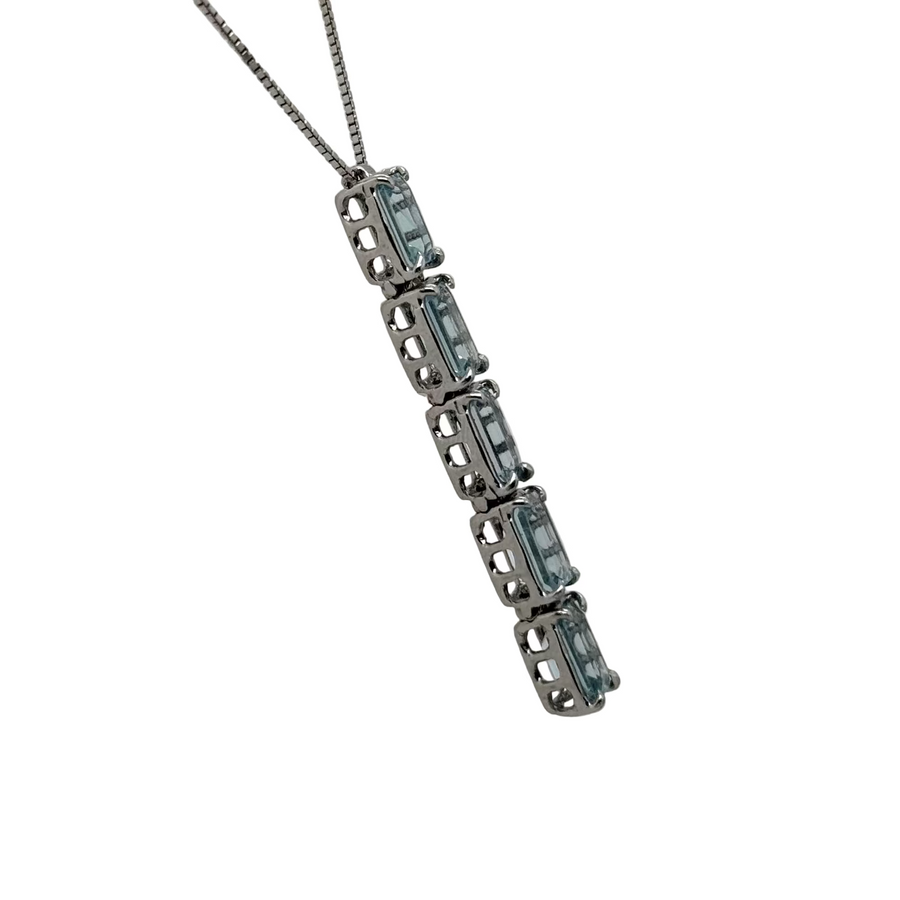 Previously Owned 18ct White Gold 5 Aquamarine Drop Pendant & Chain