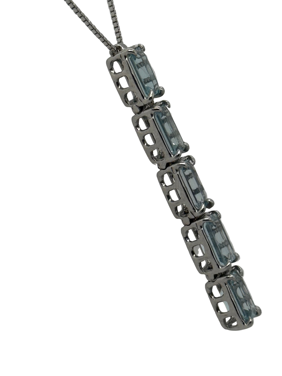 Previously Owned 18ct White Gold 5 Aquamarine Drop Pendant & Chain