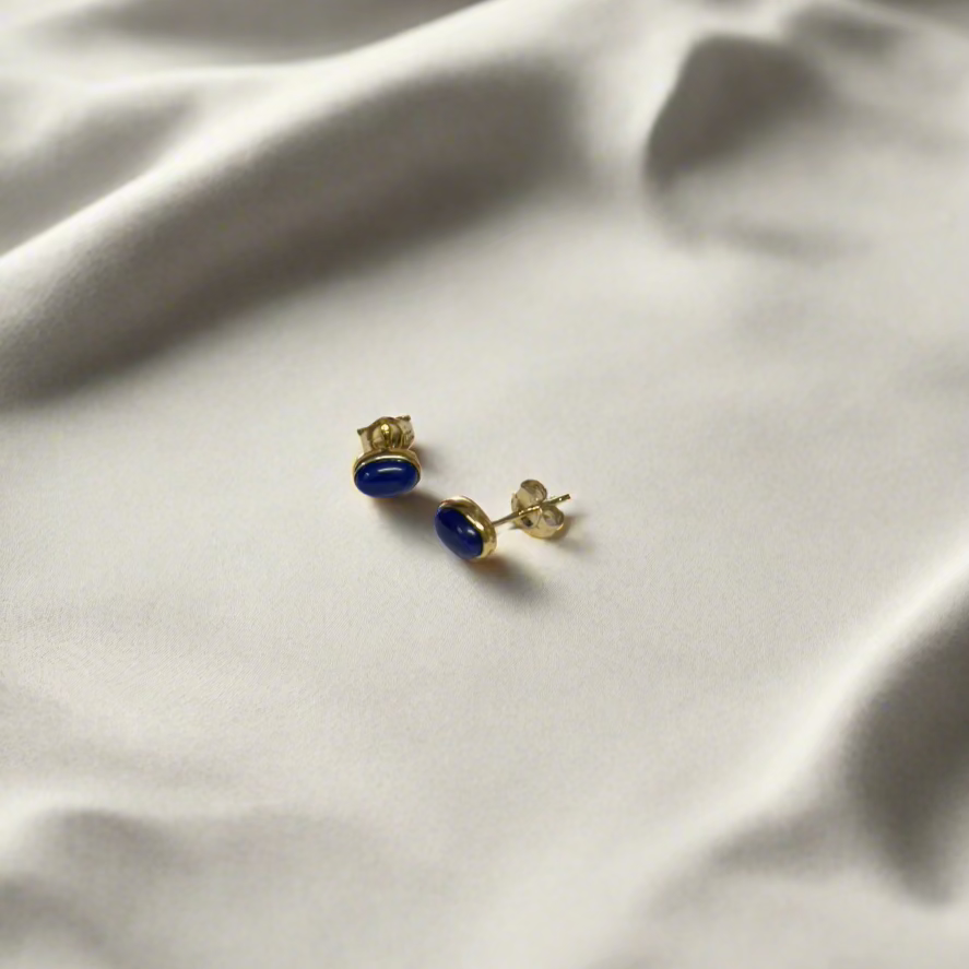 9ct Yellow Gold Small Oval Lapis Studs
