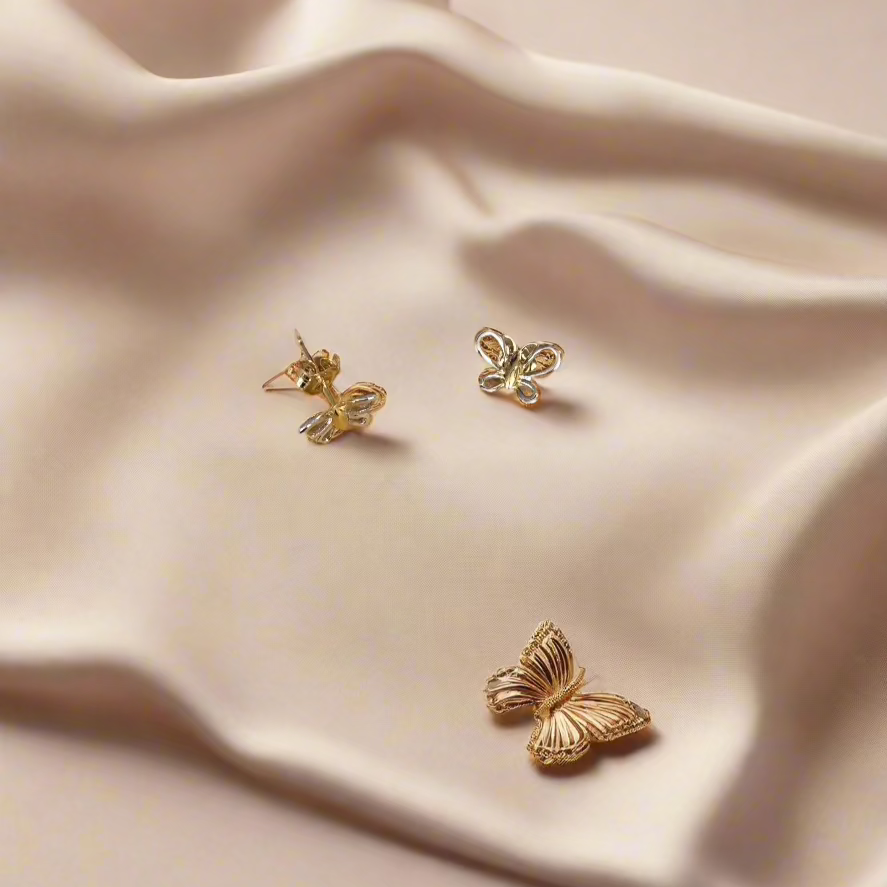 9ct Yellow & White Gold Two-Tone Butterfly Stud Earrings