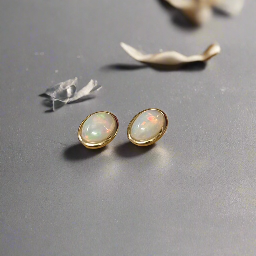 9ct Yellow Gold 7x9mm Ethiopian Opal Stud Earrings