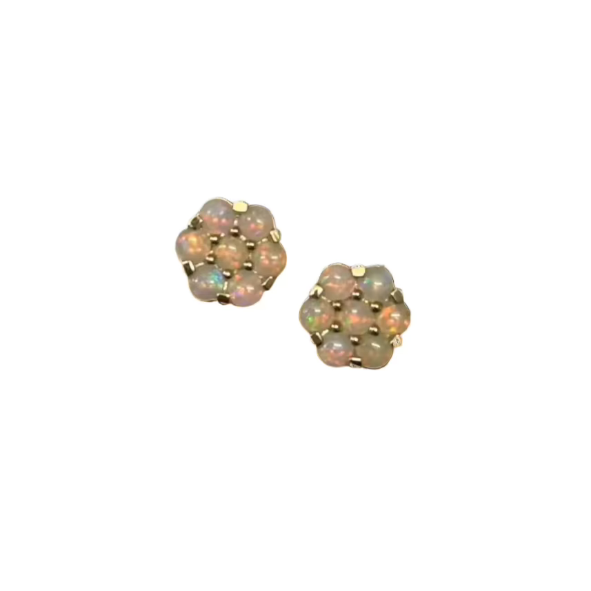9ct Yellow Gold Opal Flower Cluster Stud Earrings