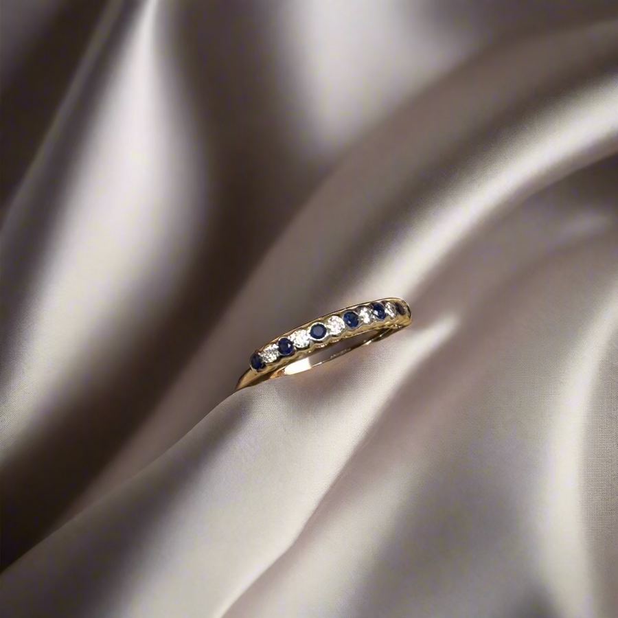 9ct White Gold Sapphire & 0.14ct Diamond Half Eternity Ring