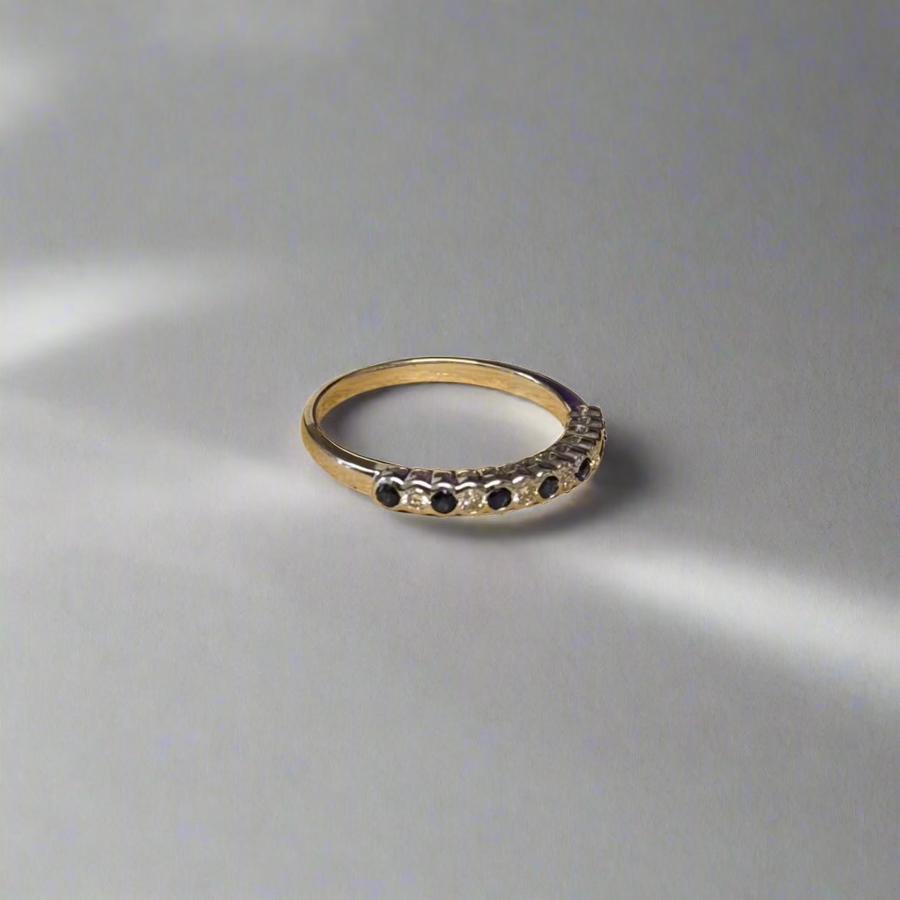 9ct White Gold Sapphire & 0.14ct Diamond Half Eternity Ring