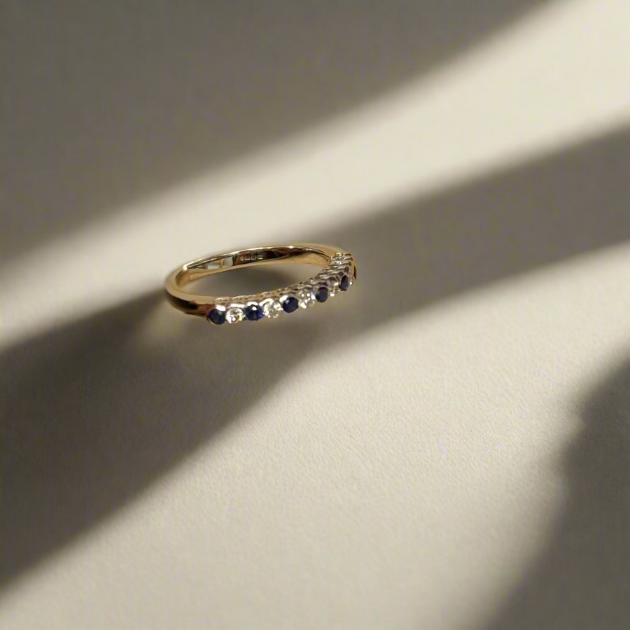 9ct White Gold Sapphire & 0.14ct Diamond Half Eternity Ring