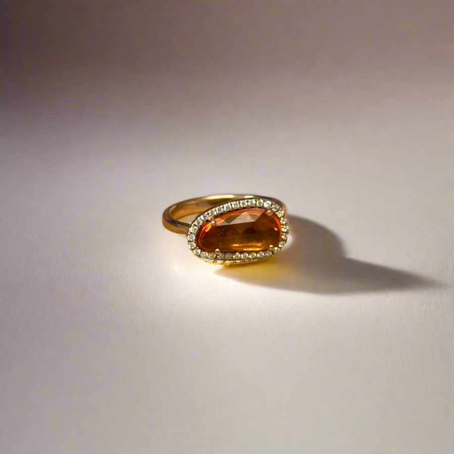 18ct Rose Gold Rose-Cut Orange Sapphire & 0.15ct Diamond Cluster Ring