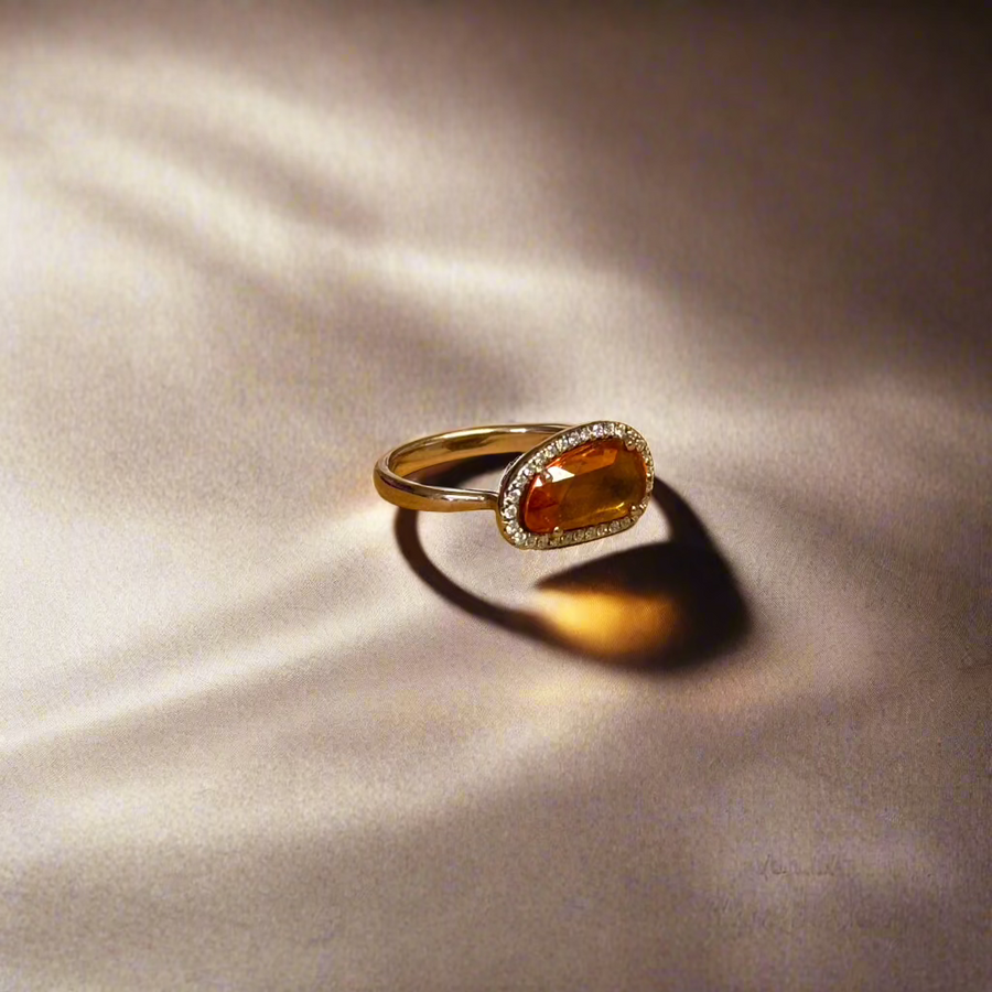 18ct Rose Gold Rose-Cut Orange Sapphire & 0.15ct Diamond Cluster Ring