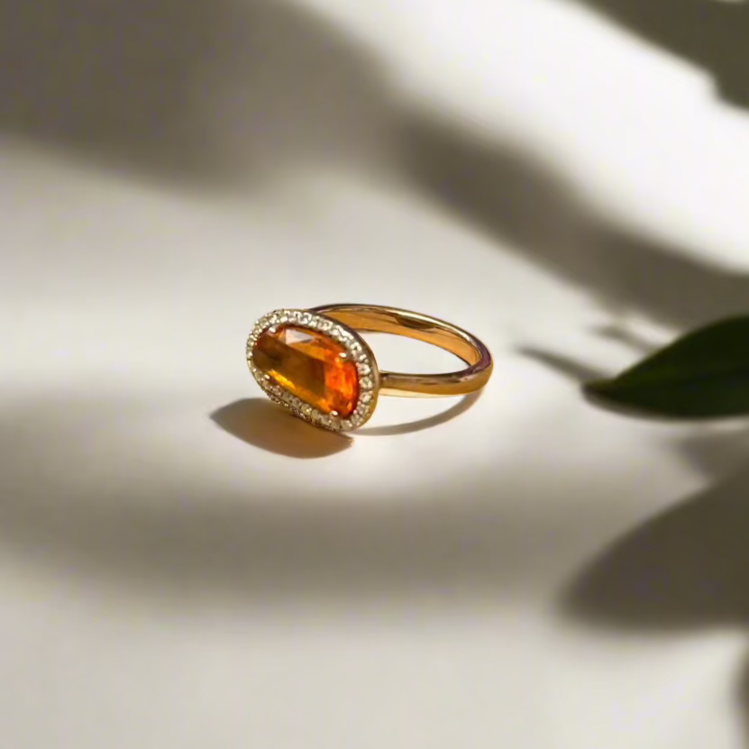18ct Rose Gold Rose-Cut Orange Sapphire & 0.15ct Diamond Cluster Ring