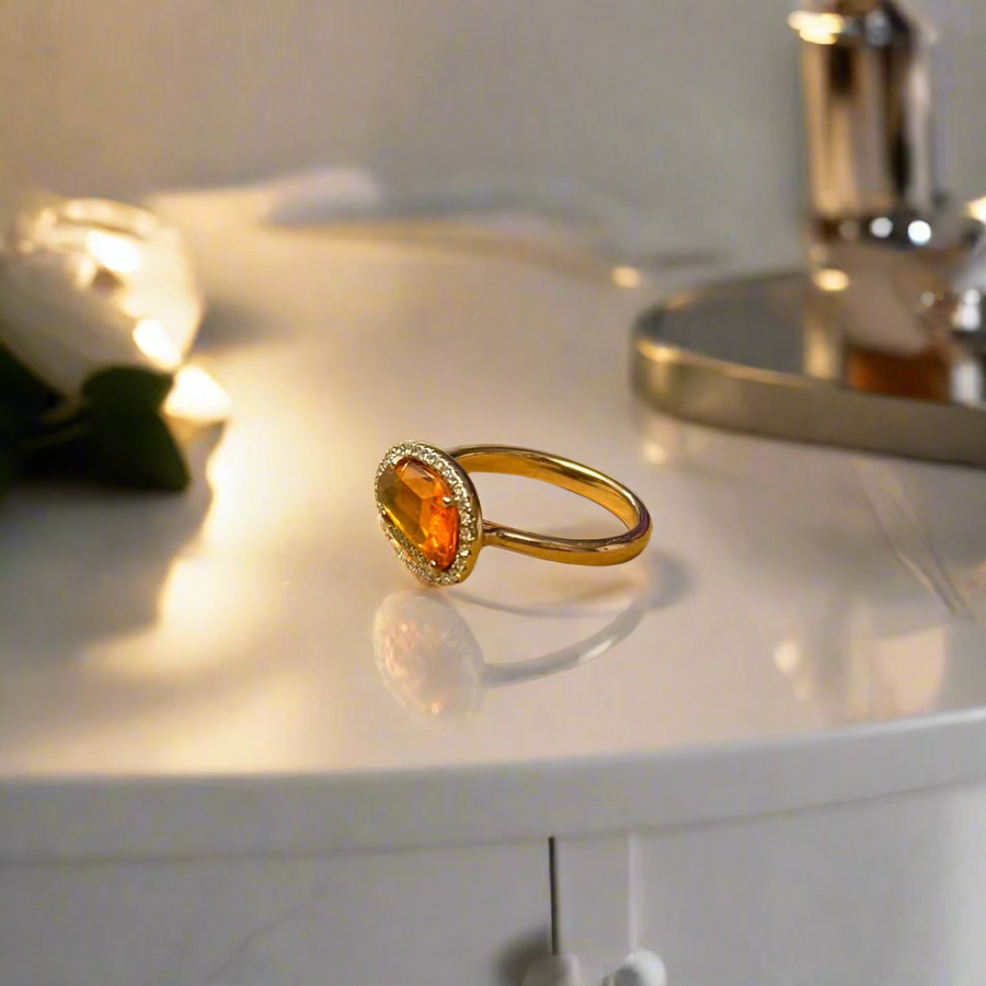 18ct Rose Gold Rose-Cut Orange Sapphire & 0.15ct Diamond Cluster Ring