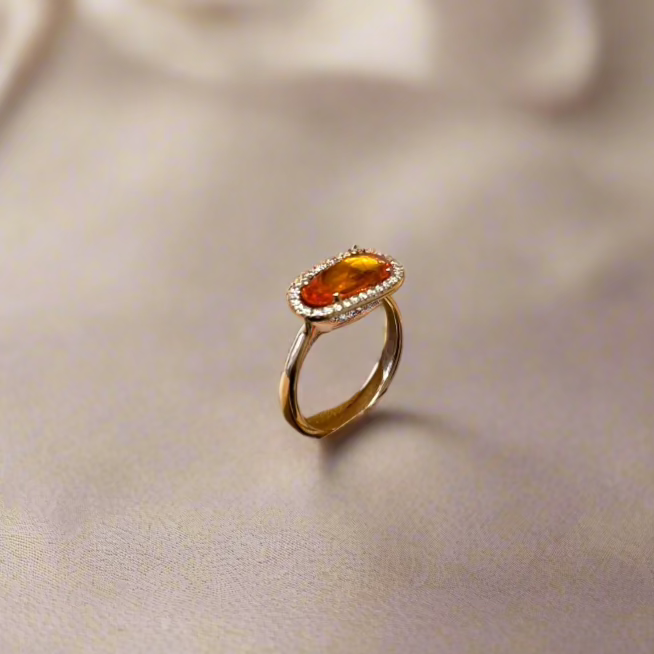 18ct Rose Gold Rose-Cut Orange Sapphire & 0.15ct Diamond Cluster Ring