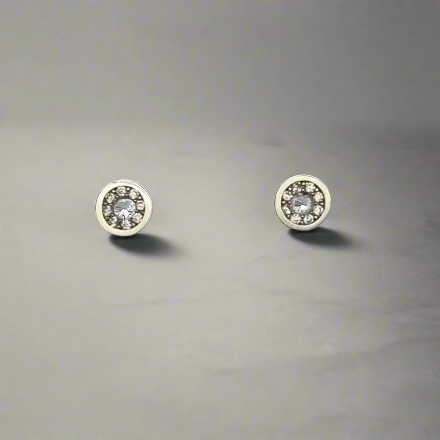 9ct White Gold Round CZ Cut-Out Stud Earrings