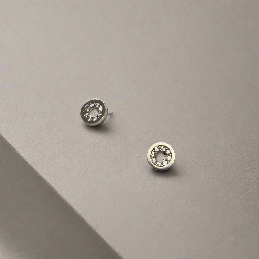 9ct White Gold Round CZ Cut-Out Stud Earrings
