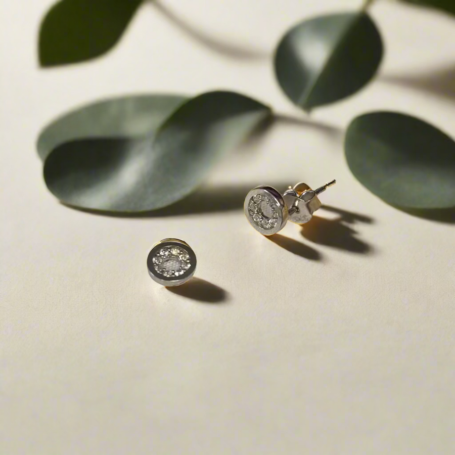 9ct White Gold Round CZ Cut-Out Stud Earrings