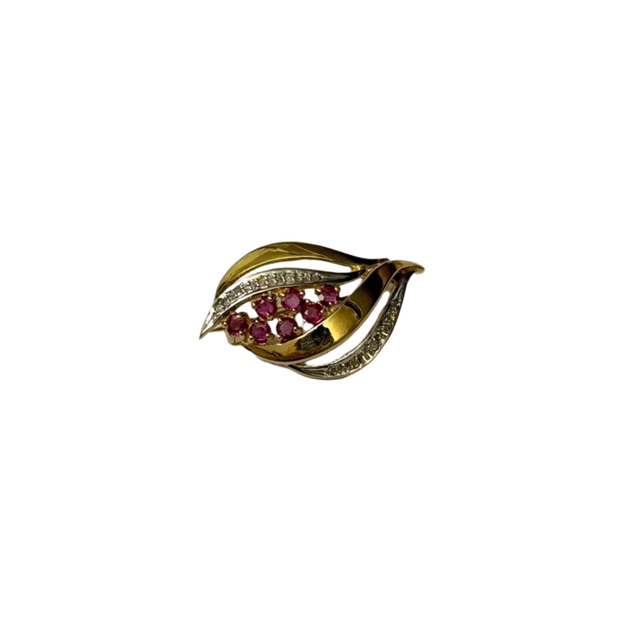 Previously Owned 9ct Yellow Gold Ruby & Diamond Brooch