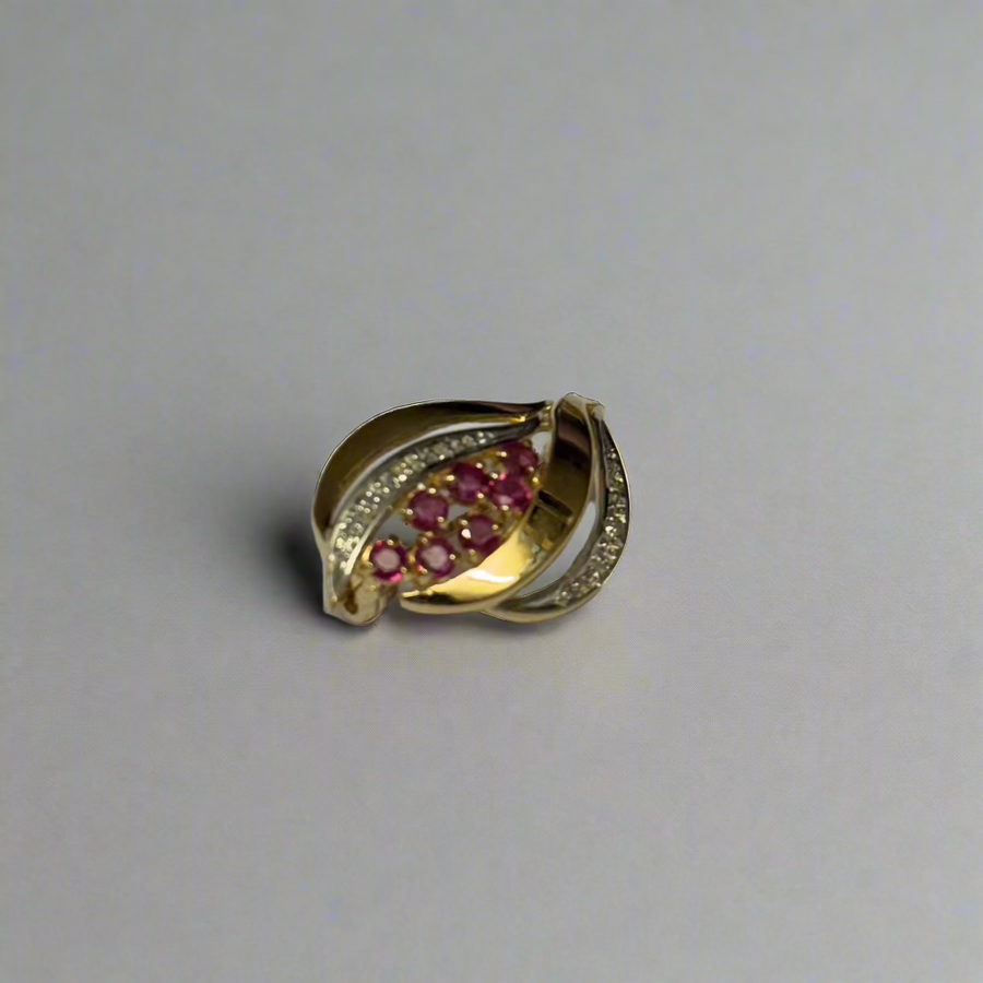 Previously Owned 9ct Yellow Gold Ruby & Diamond Brooch