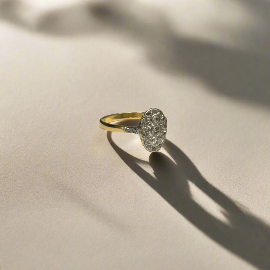 Previously Owned 18ct Yellow Gold Diamond Art Deco Cluster Ring
