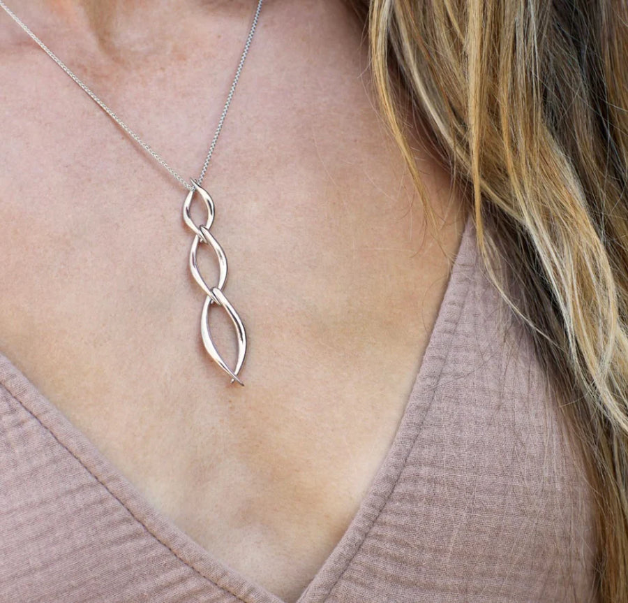 Kit Heath Sterling Silver 'Entwine' Trio Twist Drop Pendant & Chain