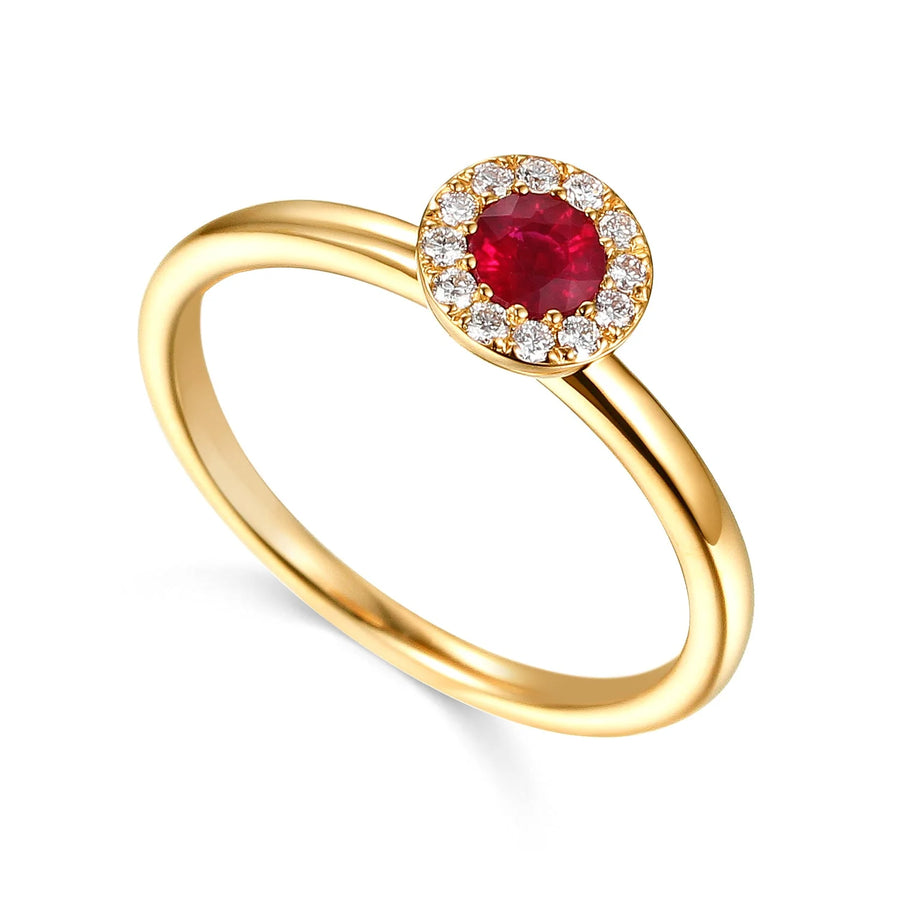 9ct Yellow Gold Ruby & 0.10ct Diamond Cluster Ring