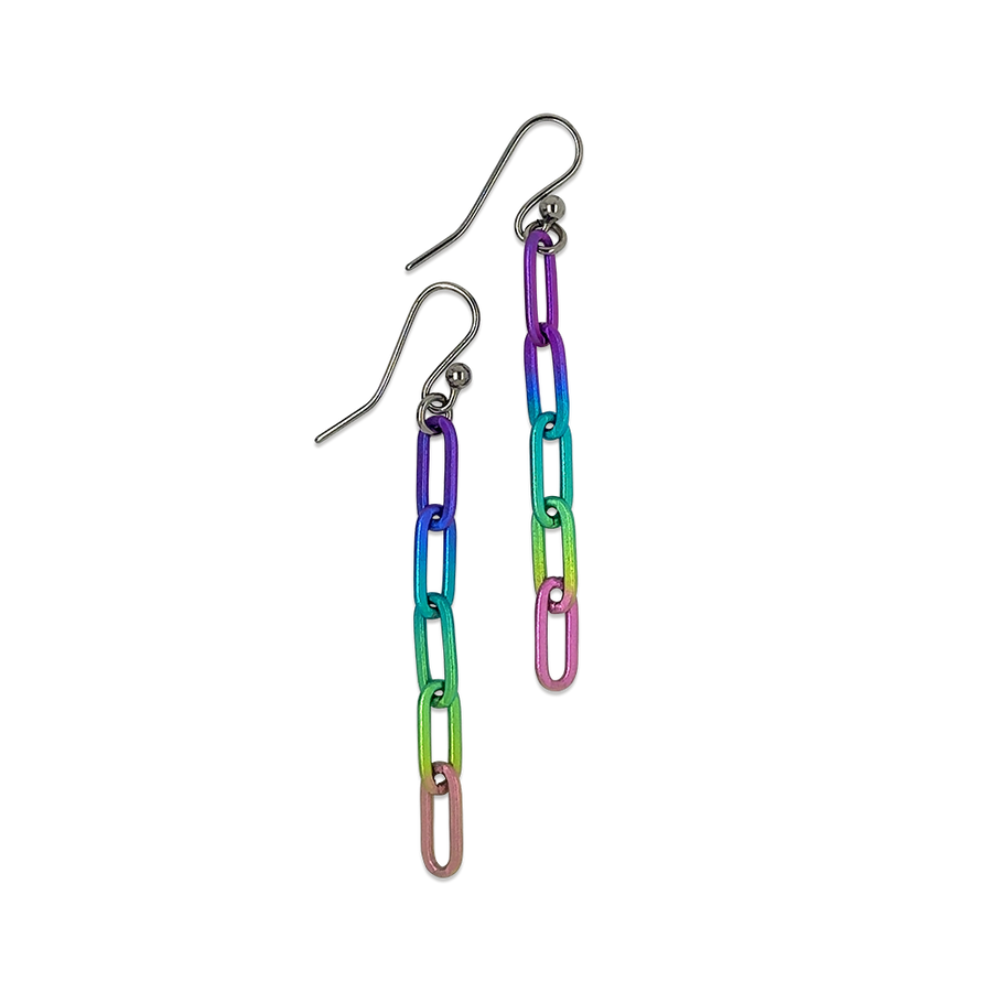 Titanium Rainbow Chain Link Drop Earrings