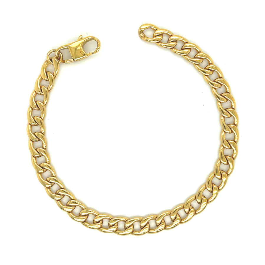 Unique Gents Gold Plated Flat Curb Link Bracelet 21cm