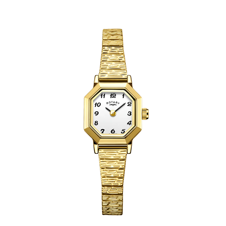 Rotary Ladies Octagonal Gold Plated Expanding Bracelet Watch