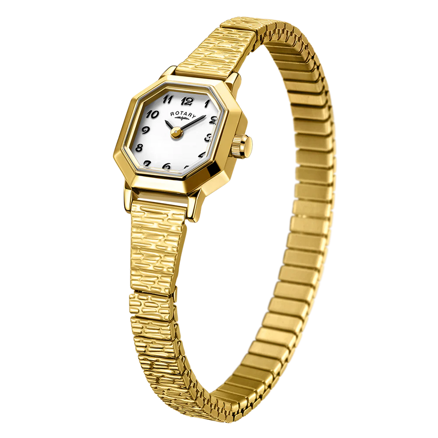 Rotary Ladies Octagonal Gold Plated Expanding Bracelet Watch