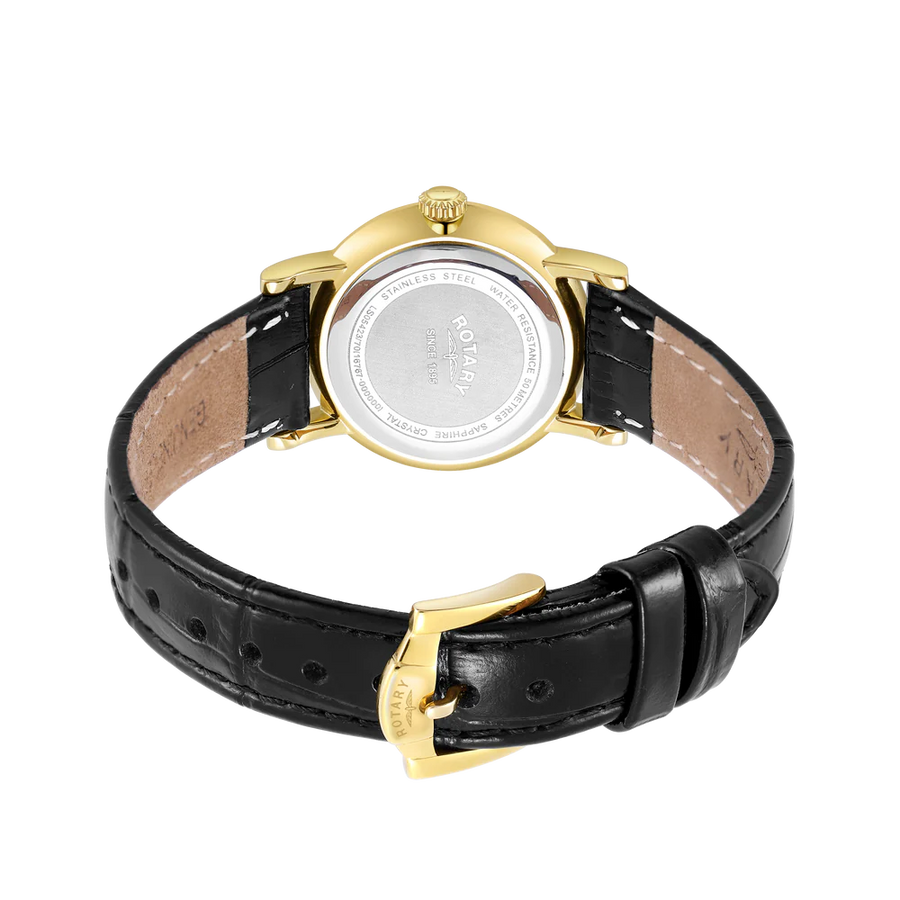 Rotary Ladies Gold Plated Dress Leather Strap Watch
