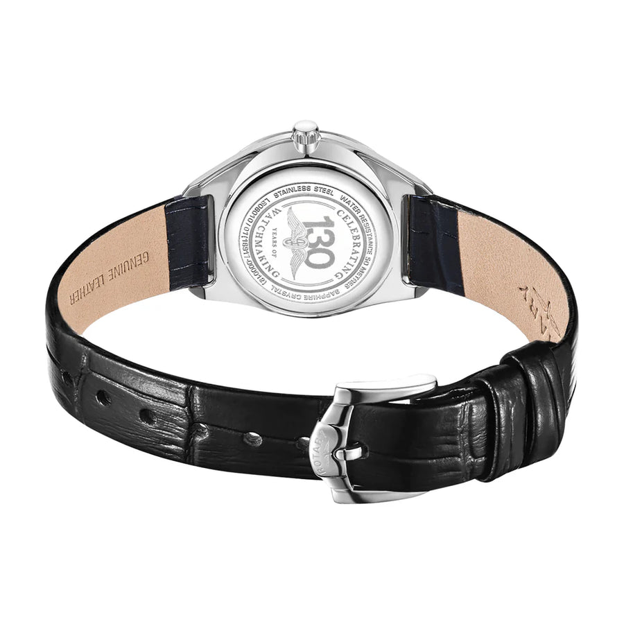 Rotary Ladies Steel Ultra Slim Black Leather Strap Watch
