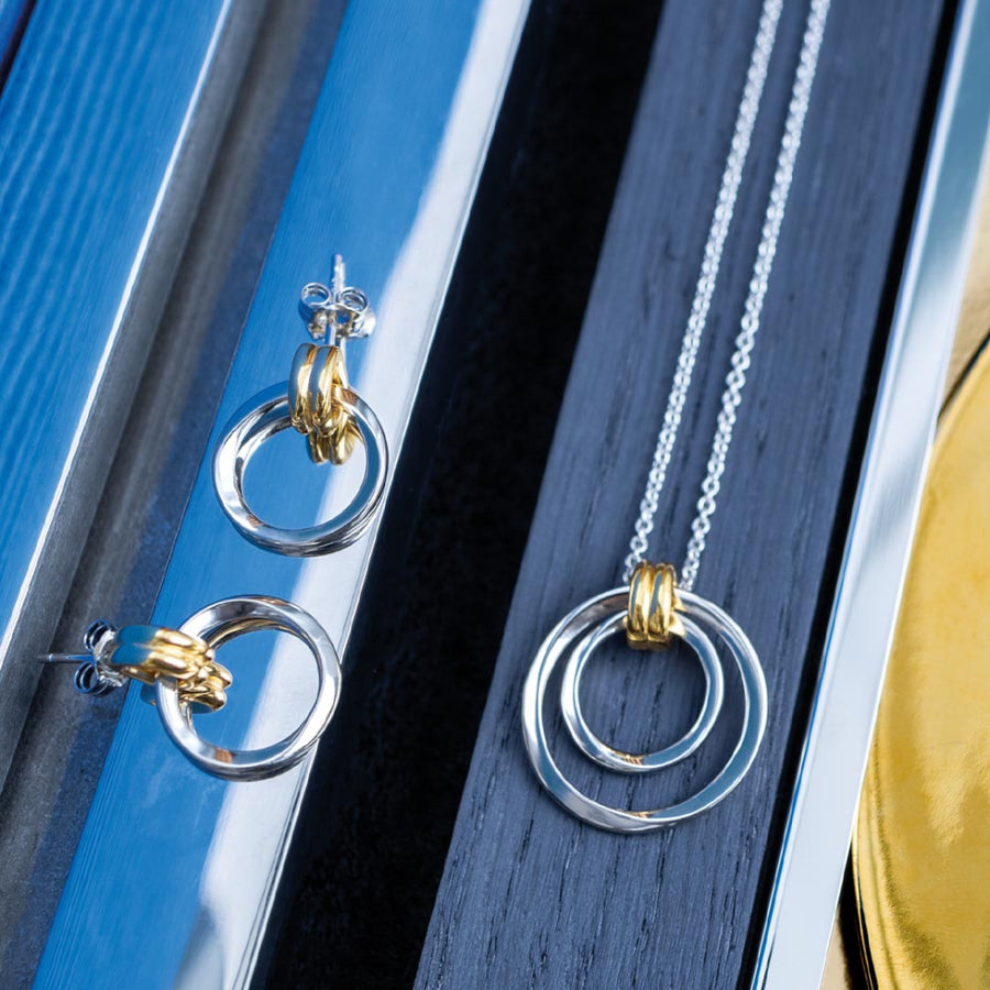Kit Heath Sterling Silver & Yellow Gold Circle Bevel Drop Earrings