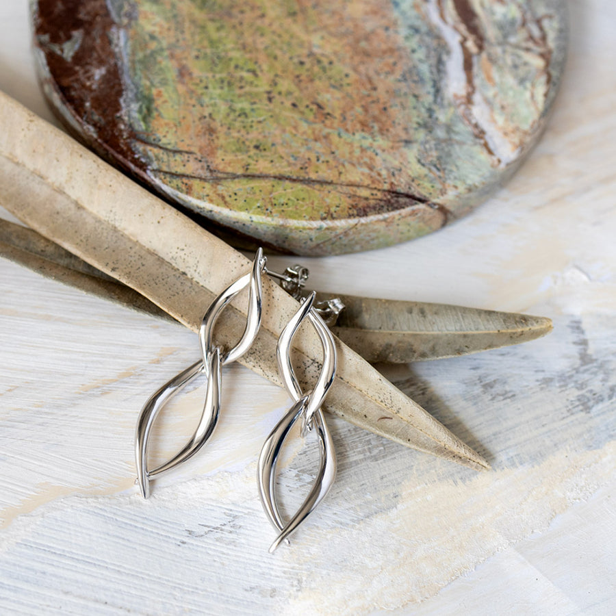 Kit Heath Sterling Silver Double 'Entwine' Open Link Drop Earrings