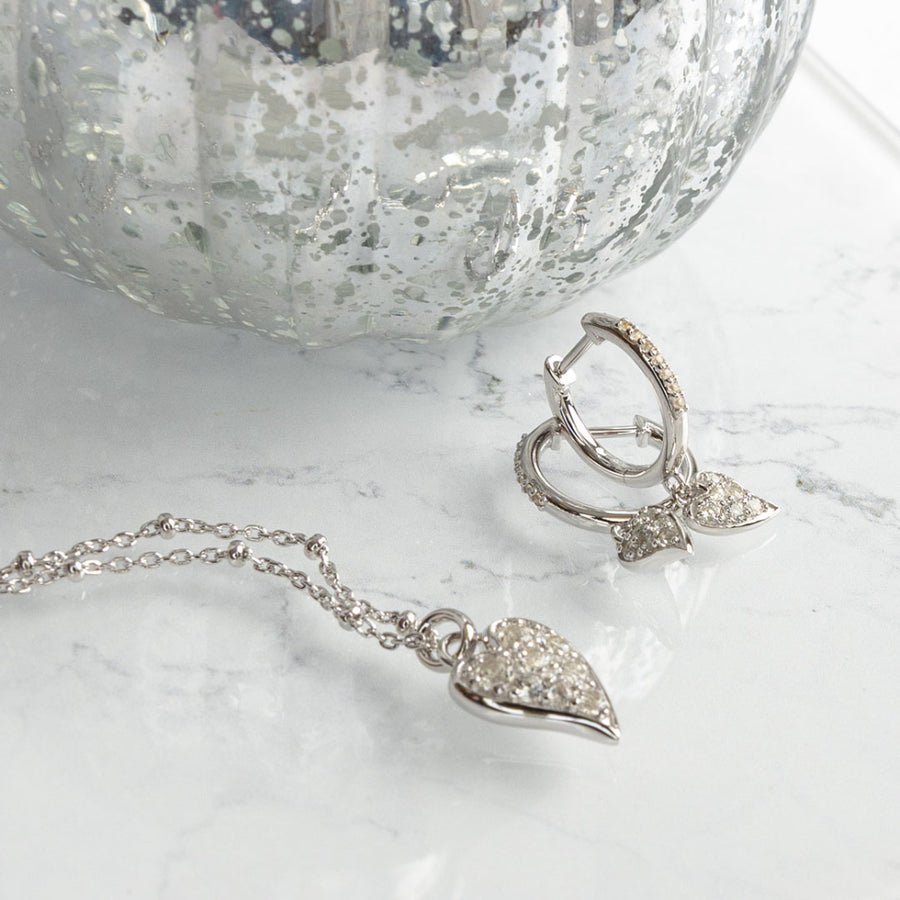 Kit Heath Sterling Silver CZ Heart Dropper Hoop Earrings