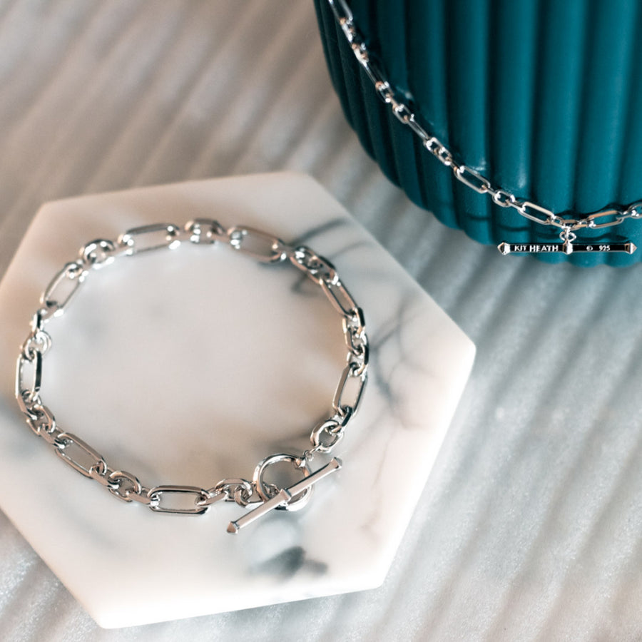 Kit Heath Sterling Silver Revival Figaro Link & T-Bar Chain Bracelet