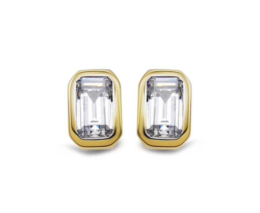 Unique Ladies Gold Plated Emerald Cut 6x4mm CZ Stud Earrings