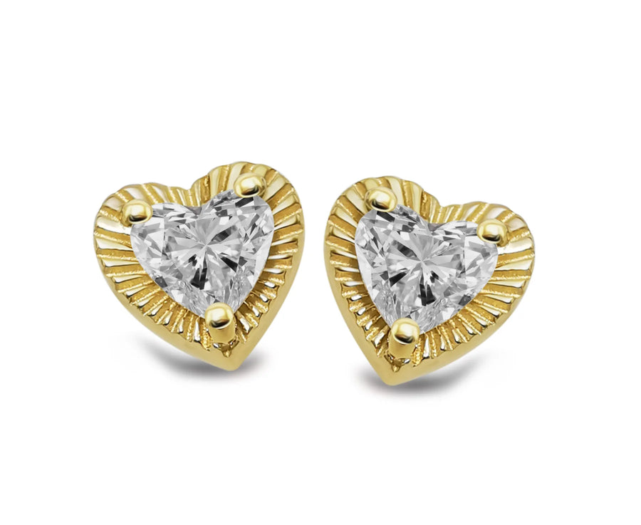 Unique Ladies Gold Plated CZ Heart Stud Earrings