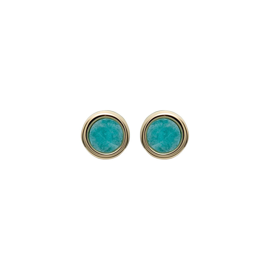Unique Ladies Gold Plated Round Amazonite Stud Earrings