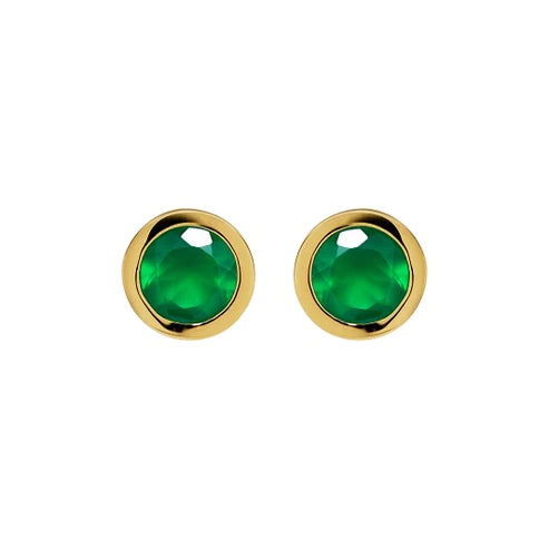 Unique Ladies Gold Plated Round Green Onyx Stud Earrings