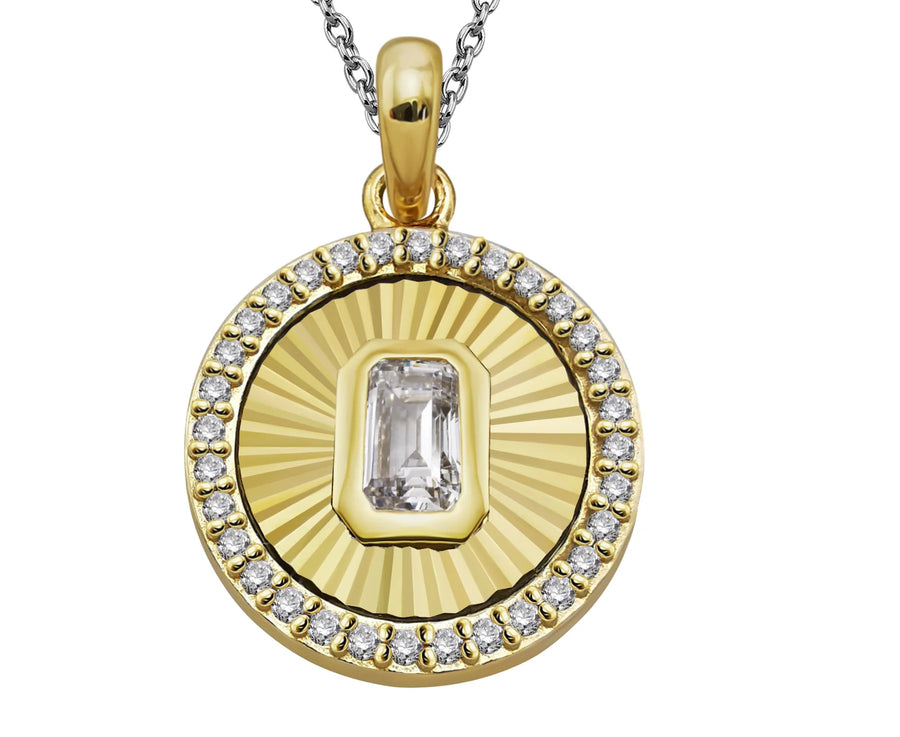 Unique Ladies Gold Plated Emerald Cut CZ Pendant & Adjustable Chain