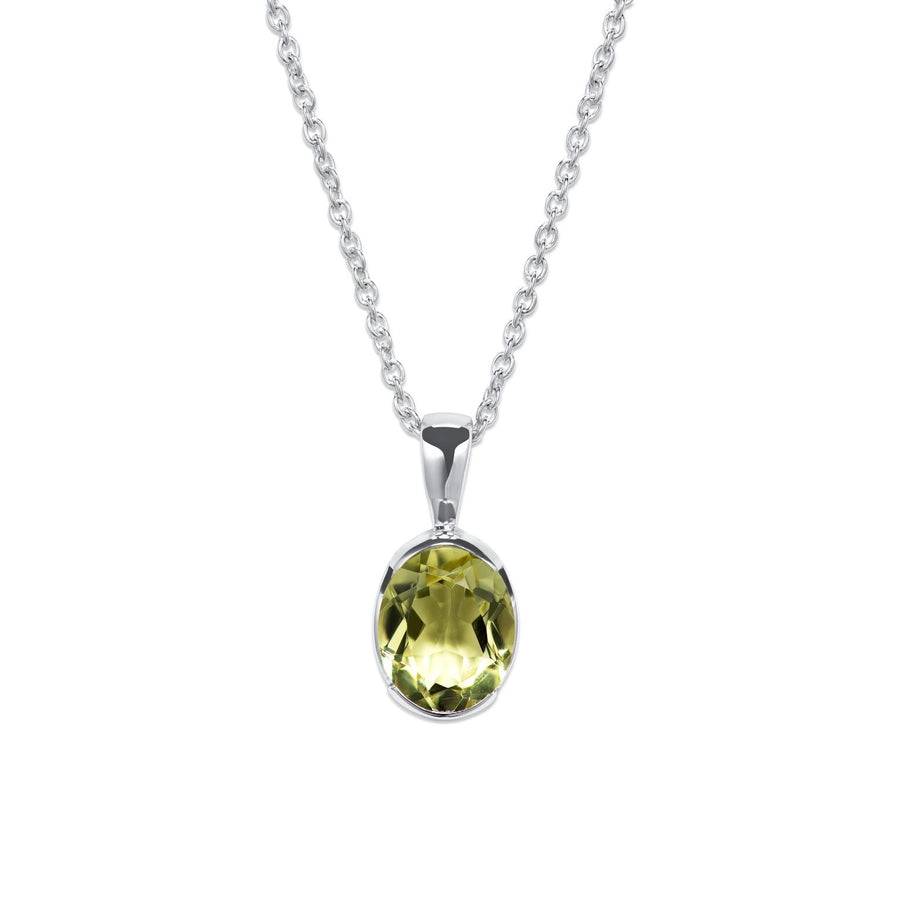 Unique Ladies Silver Oval Lemon Citrine & Adjustable Chain