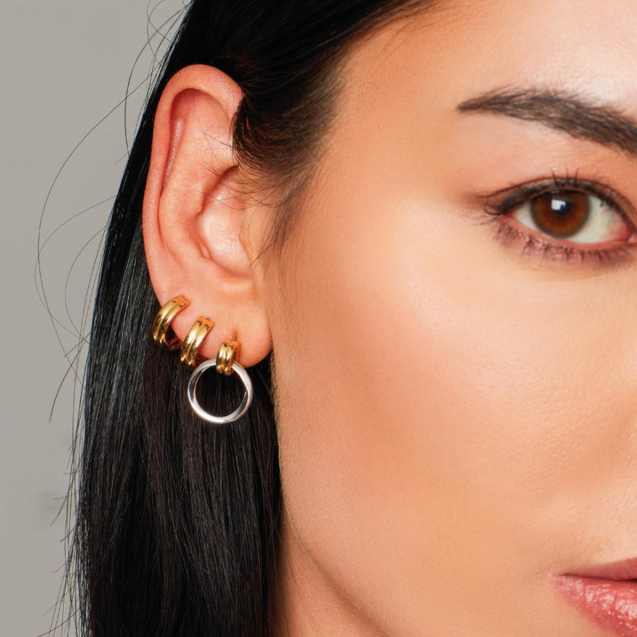 Kit Heath Sterling Silver & Yellow Gold Circle Bevel Drop Earrings