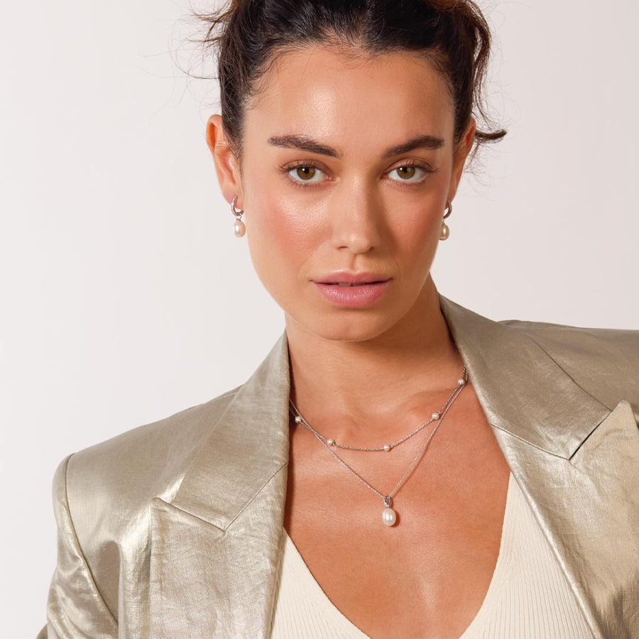 Kit Heath Silver CZ & White Freshwater Pearl Necklace