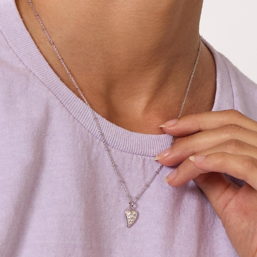 Kit Heath Sterling Silver White Topaz Heart Pendant & Beaded Chain