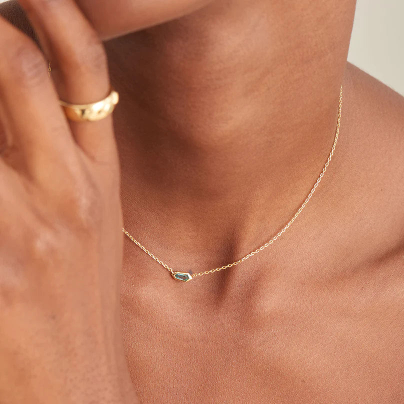 Ania Haie Gold Teal Sparkle Emblem Chain Necklace