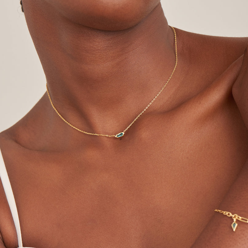 Ania Haie Gold Teal Sparkle Emblem Chain Necklace