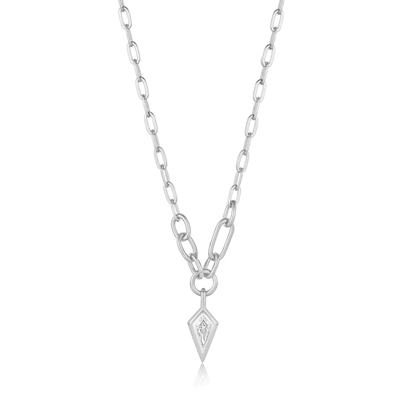 Ania Haie Sterling Silver CZ Spike Drop Graduated Link Necklace