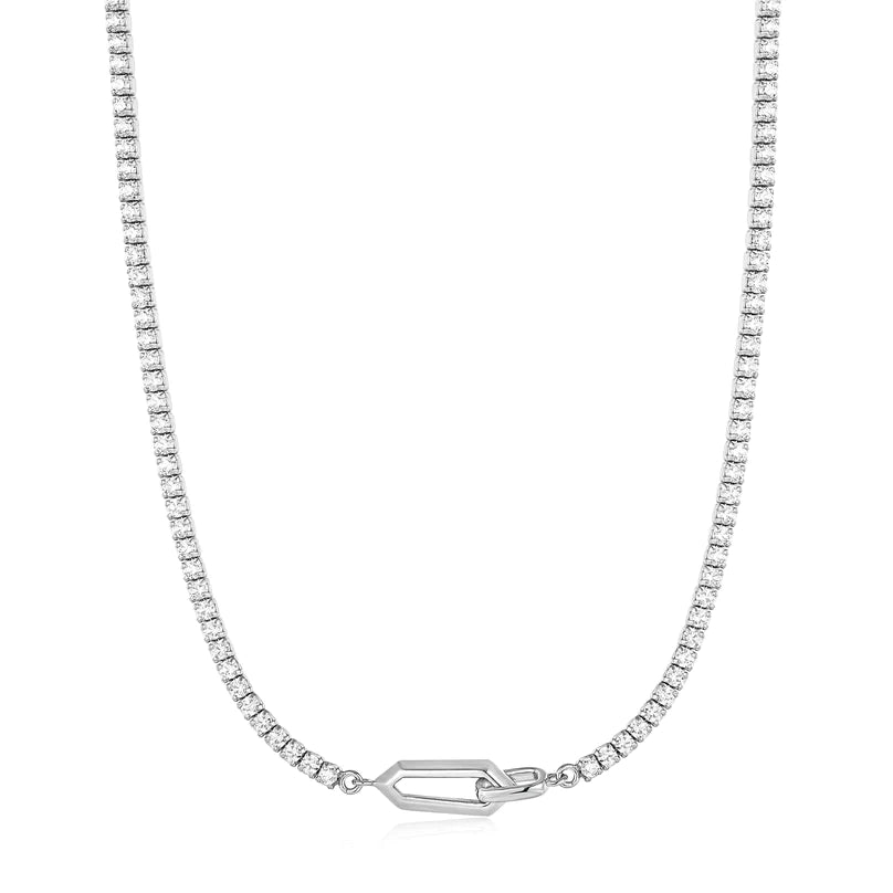Ania Haie Sterling Silver CZ & Interlocking Link Necklace