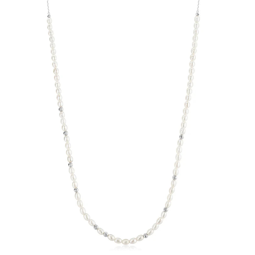 Ania Haie Sterling Silver Pearl & Cubic Zirconia Slider Necklace