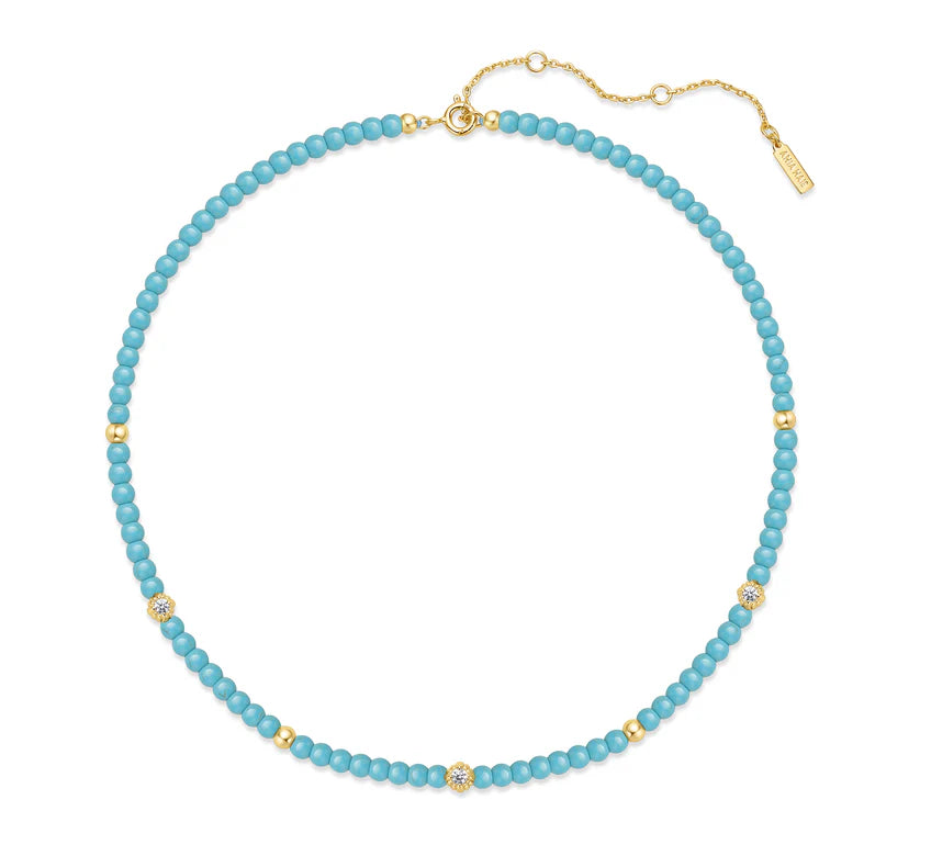 Ania Haie Gold Plated Synthetic Turquoise & CZ Adjustable Necklace