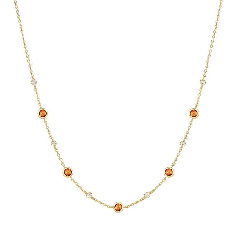 Ania Haie Gold Plated Round Orange & Clear CZ Station Necklace