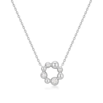 Ania Haie Sterling Silver CZ Asymmetric Beaded Circle Necklace